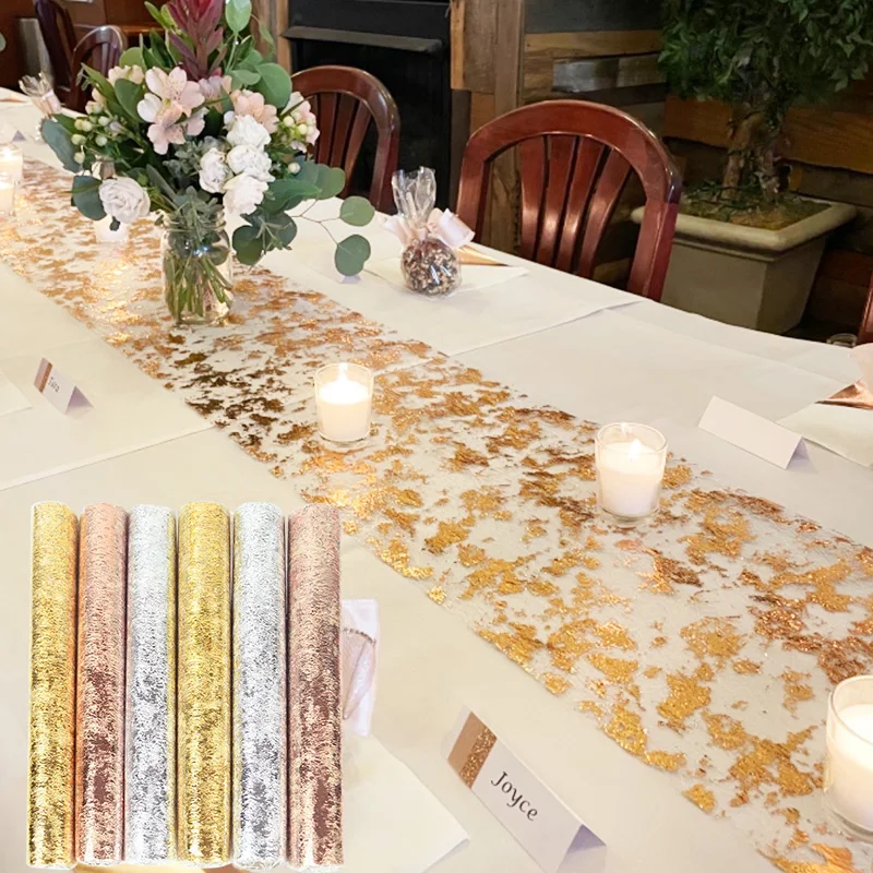 

Wedding Decoration Dinner Table Runner Sparkly Gold Sequin Mesh Tablecloth For Wedding Birthday Valentines Day Party Table Decor