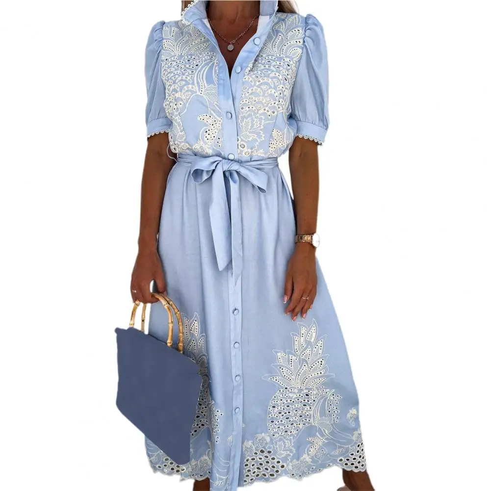 

Women's Hollowed Out Lapel Long Sleeve Loose Temperament A-shaped Dress Ladies Sweet Korea Chic Tide Summer 2023