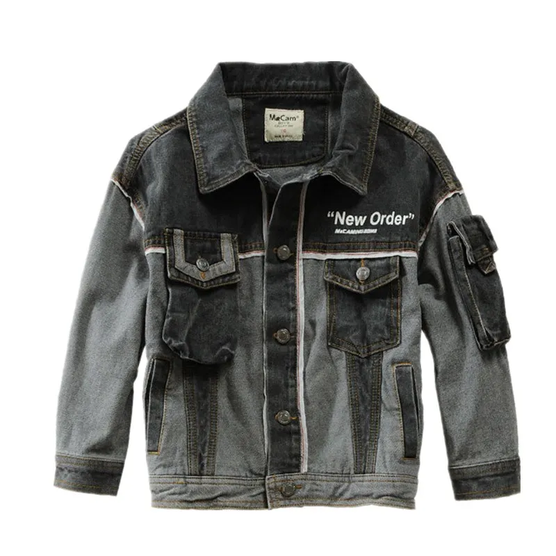 

Черная джинсовая куртка для мальчиков с несколькими карманами Корейская версия Детская Повседневная джинсовая куртка для детей искусственная ковбойская верхняя одежда уличная одежда