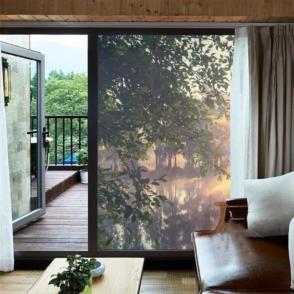 Закат по озеру узор конфиденциальность оконная Наклейка Анти УФ-стекло пленка не