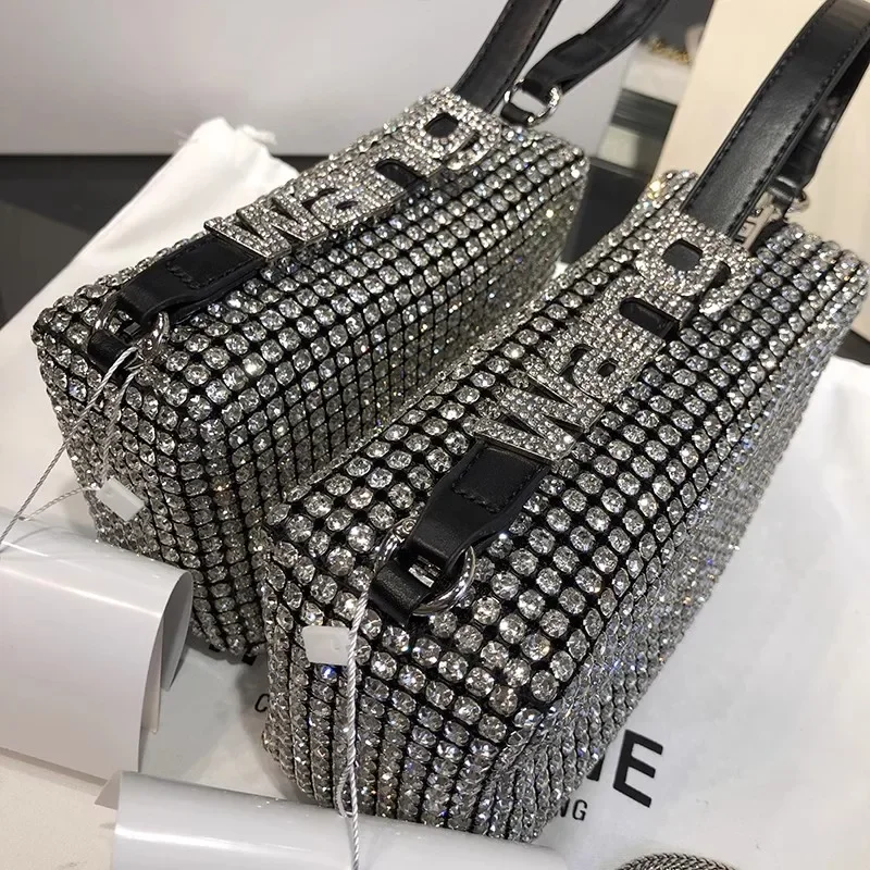 

Diamonds aw Bag New Women's Leather Chain Inlaid with Bright Hand-held Underarm Women's Bag Designer Women Luxury Handbags