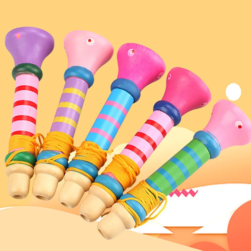 

Hot Baby Wooden Small Horn Whistle Musical Instrument Toys Kids Colorful Intellectual Developmental Vocal Toy for Children Gift