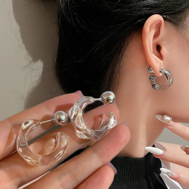 

Acrylic Hoop Earrings Women 2022 New Fashion Stud Earrings for Women Retro Trend Stud Earring Trend Twist Elegant Ring Earrings