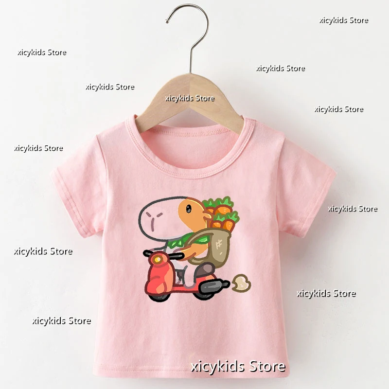 Купи Kawaii Capybara Cartoon Print Tshirt Girls/Boys Summer Fashion Short Sleeve T Shirt Cute Kids Clothes Funny T-Shirt за 159 рублей в магазине AliExpress