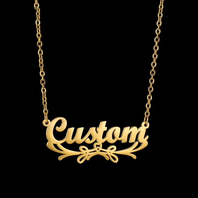 

Customized Name Necklace Stainless Steel Pendant for Women Letter Wedding Gold Bowknot Lace Trendy Choker Jewelry Personalised