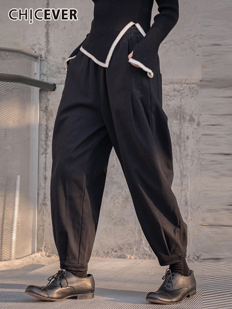 

CHICEVER Solid Trousers For Women High Waist Patchwork Pocket Temperament Straight Pants Female Autumn Fashion Clothing 2022 New