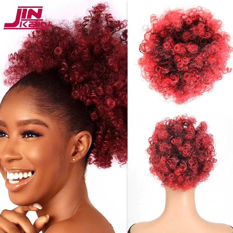 

JINKAILI Synthetic Messy Curly Hair Bun Hairpiece Elastic Drawstring Ponytail Extension Hair Bun Gray Black Blonde Fake Hair Bun