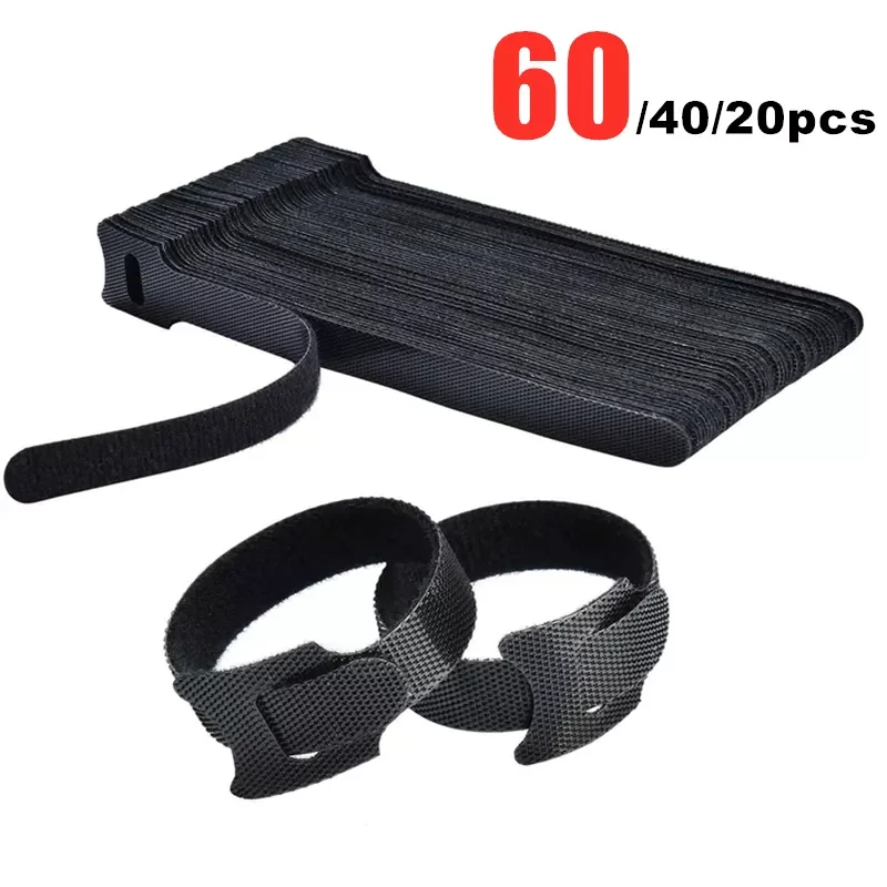 

202260-20PCS Nylon Cable Ties 20CM Organizer Wire Winder Hook Loop Strap on Charging Cable Earphone Mouse Cord Office Management