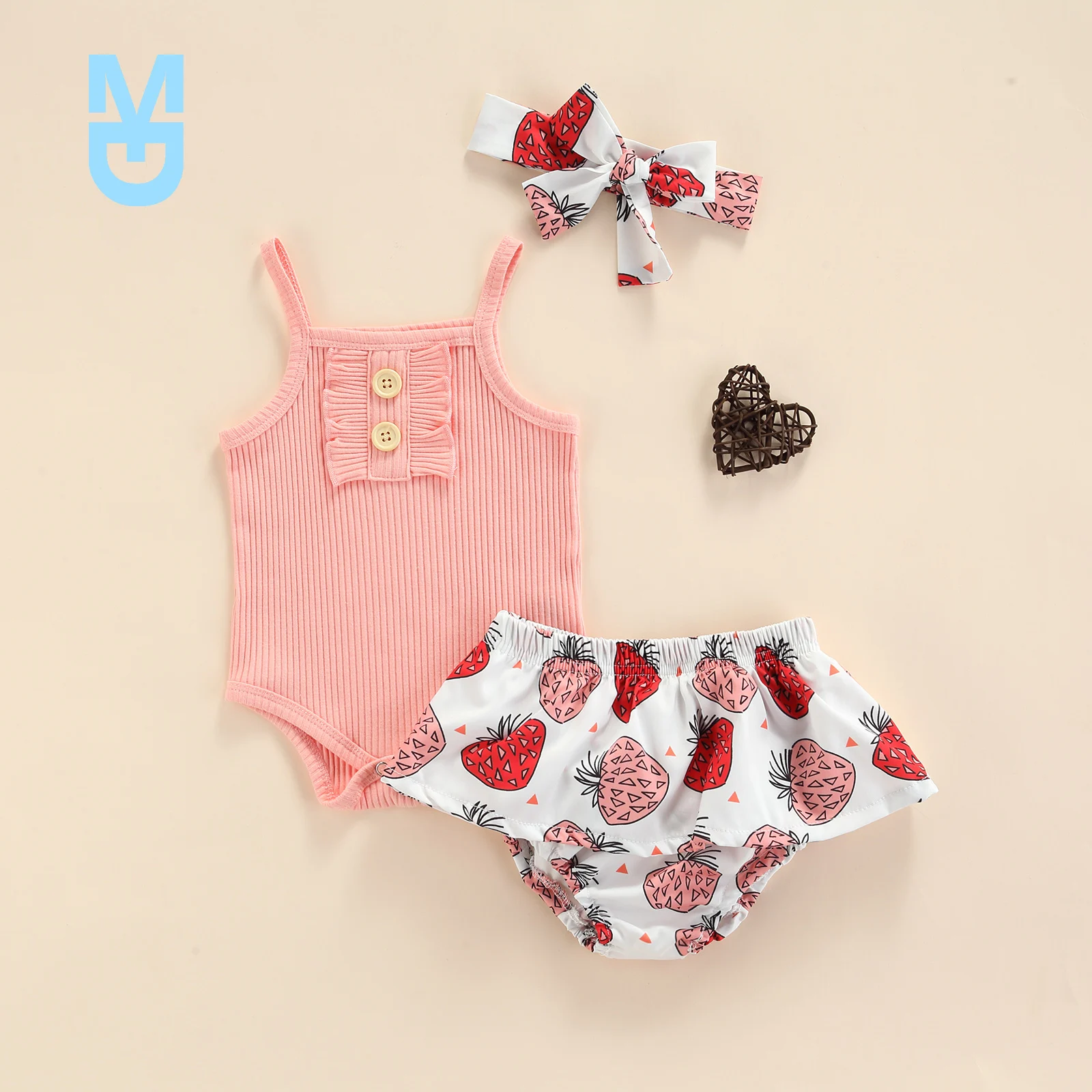 

New 0-24M Summer Infant Baby Girls Clothes Sets born Baby Cotton Ribbed Casual Sleeveless Romper Tops Shorts Headband 3pcs Suit