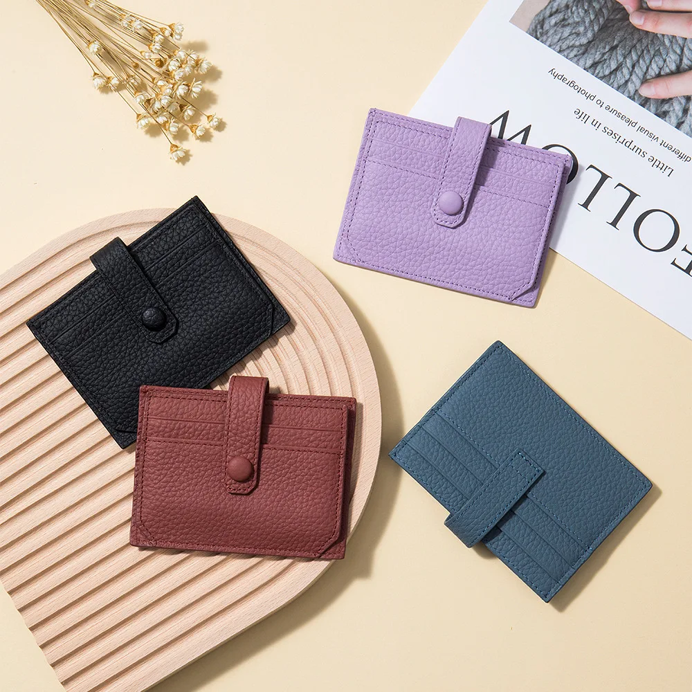 A3450 Exquisite Girls Bankcards Holder Hasp First Layer Genuine Cow Leather Simple Transparent Window Slot Style Thin Card Cases