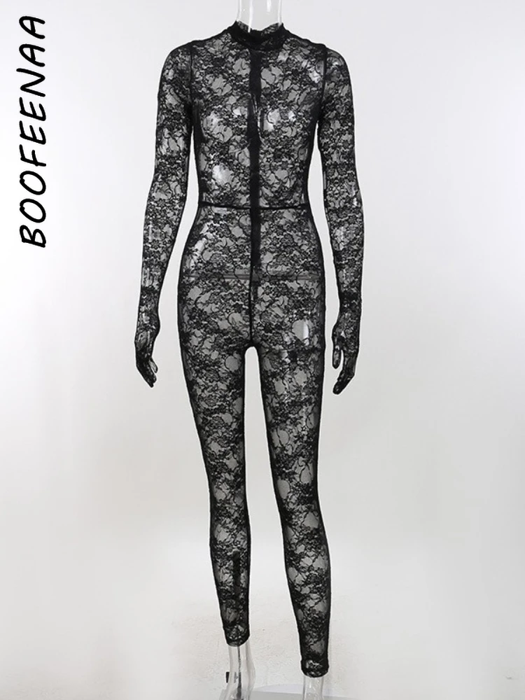 BOOFEENAA кружевной сетчатый прозрачный комбинезон модные сексуальные Клубные