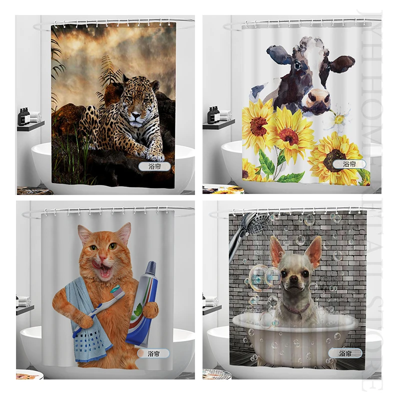 

Funny Shower Curtains Bathroom Curtain With Hooks Decor Waterproof Cat Dog 3d Bath 180*180cm Creative Personality Shower Curtain
