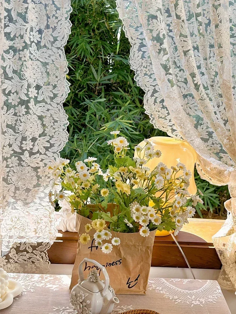 Французские высококачественные винтажные бежевые вышитые марлевые шторы с