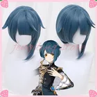 Парик для косплея Genshin Impact Xingqiu Xing Qiu, короткие синие термостойкие синтетические волосы, парики для косплея аниме