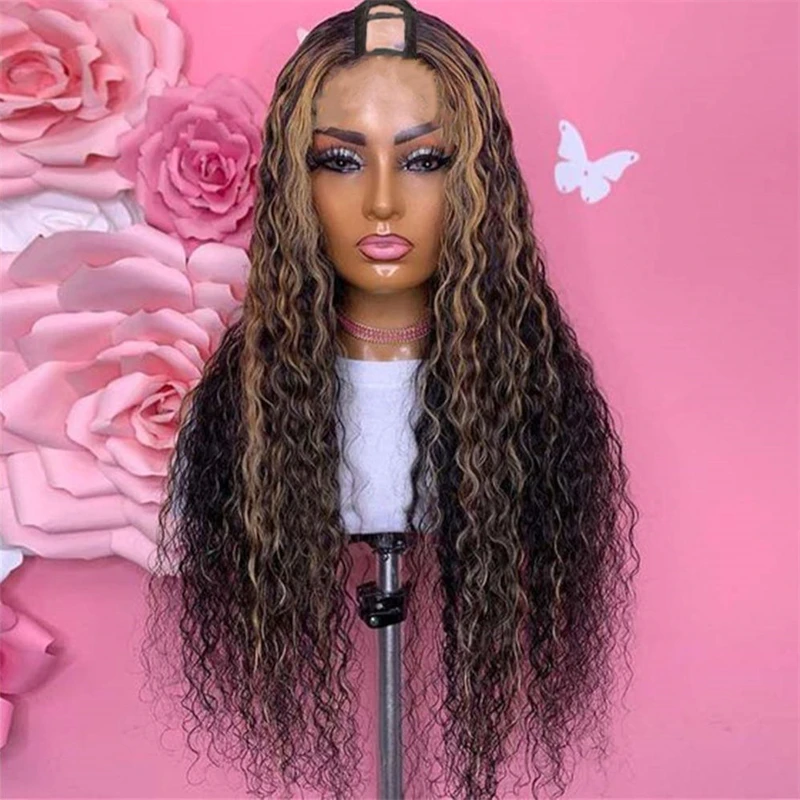 

Long Highlight Blonde Deep Wave 24 inch 180%Density U Part Wig European Remy Human Hair Wigs Jewish Natural Wig For Black Women