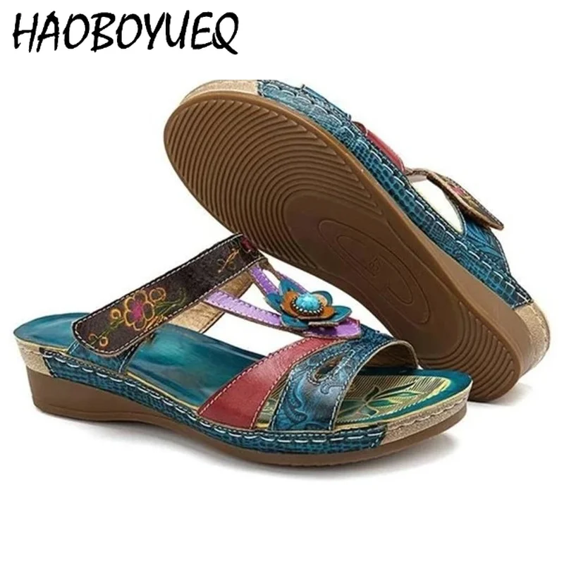 женские шлепанцы Женские сандалии туфли обувь женская Этнические с цветочным