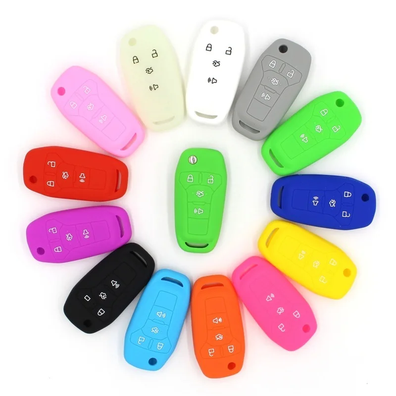 

Silicone Flip Car Key Cover Case for Ford Mustang Fusion Fiesta 4 BTN Rubber Remote Folding Fob Wallet Holder