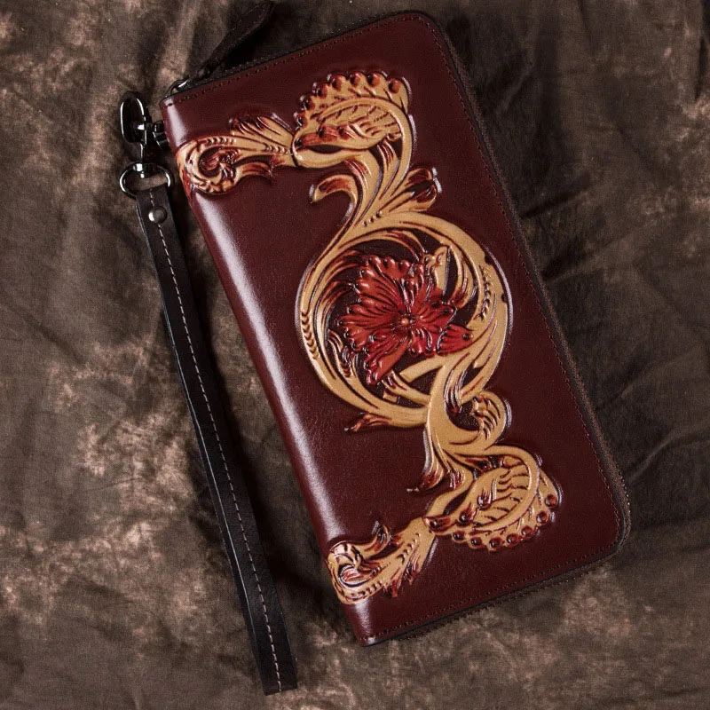 

EUMOAN Retro wallet Men's long zipper leather clutch new multi-functional cow pickup bag all-in-one bag men's wallet