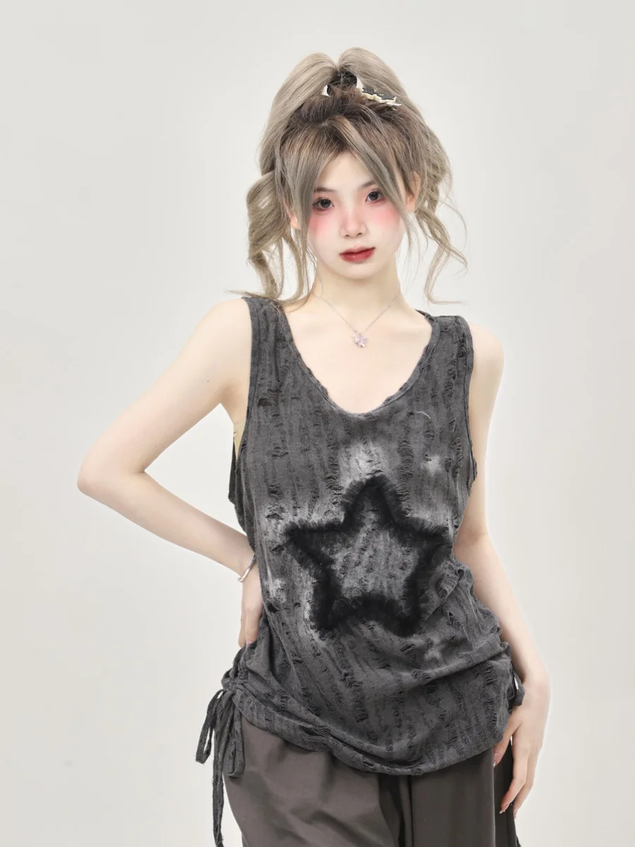 Функциональный отходы Soil Wind Gyaru Sweet and Spicy Свободный жилет с вышивкой XINGX Женская