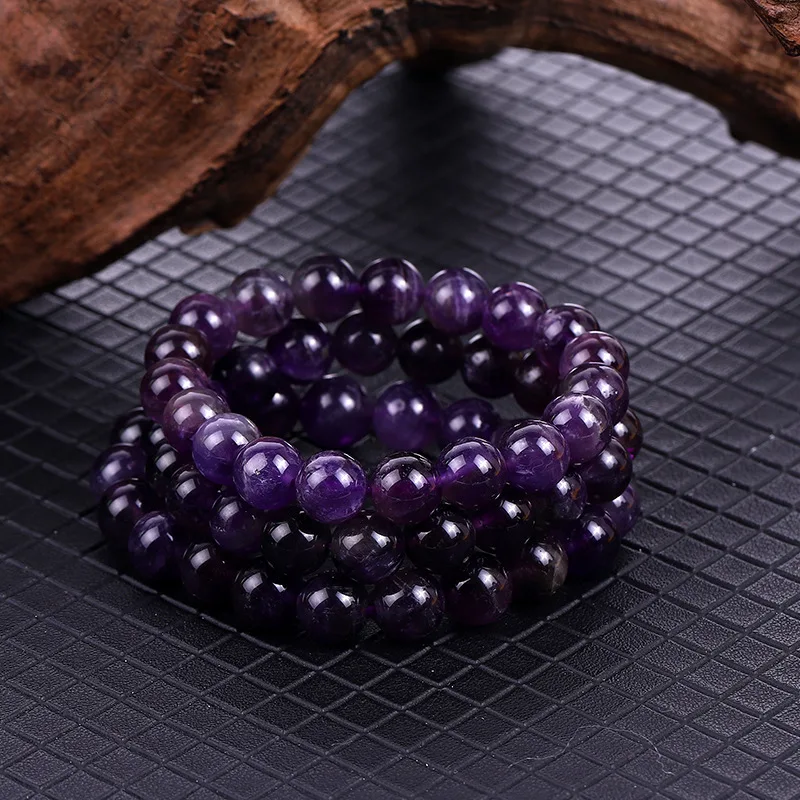 

Natural Amethyst Bracelet 10mm 8mm Ball Beads Couple Best Friends Fashion Versatile Reiki Healing Quartz Bangle