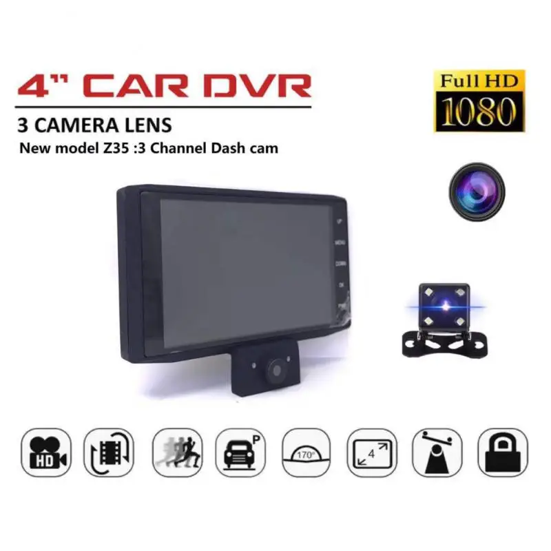 

Видеорегистратор с тремя объективами 4,0 дюйма видеорегистратор ночного видения 1080p Автомобильный регистратор автомобильные аксессуары