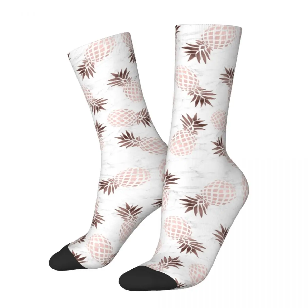 

Elegant White Marble Rose Gold Pineapple Socks Pastel Pink Tropical Fruit Geometric Modern Crew Socks for Unisex Sweat Absorbing