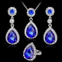 2022new ladies jewelry set european and american exquisite water drop crystal necklace earrings ring jewelry three piece set