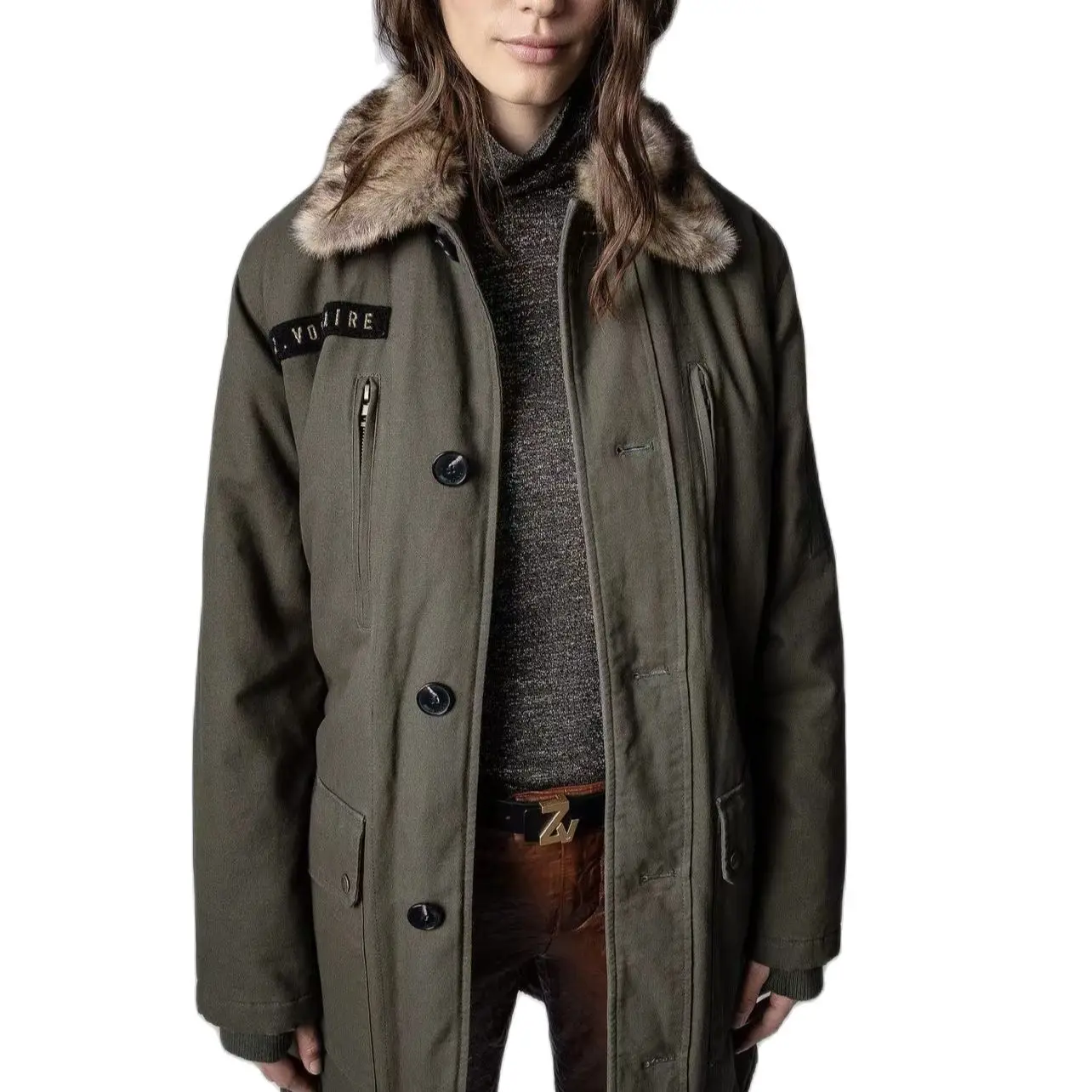 

Zv new Mao leader green temperament commuter long coat