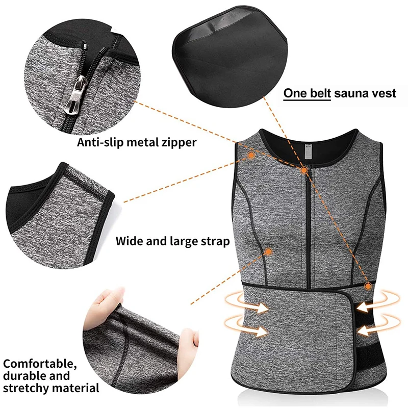 Men Neoprene Sweat Sauna Vest Waist Trainer Slimming Body Shapers Vest Shapewear Corset Gym Underwear Women Fat Burner Tank Top