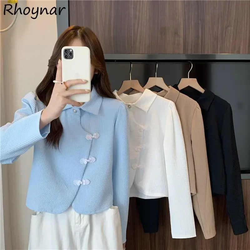 Рубашки женские укороченная одежда в китайском стиле винтажные минималистичные