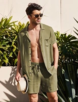 summer cotton linen shirt set mens casual outdoor 2 piece suit andhome clothes pajamas comfy breathable beach short sleeve sets