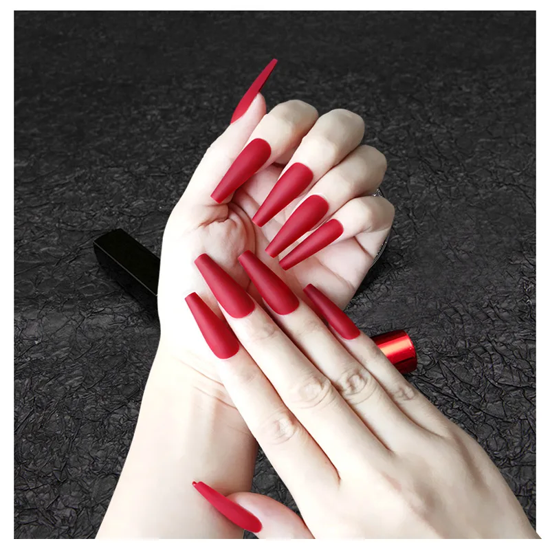 

Nail Supplies for Professionals Solid Color Nail Plate Girl Red Wine Brown Frosted Short Glossy Long Matcha Green Stick on Nails