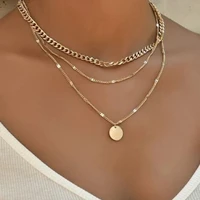 fashion layered pendant necklace womens round clavicle chain gold color vintage necklaces aesthetic gifts fashion 2022 new