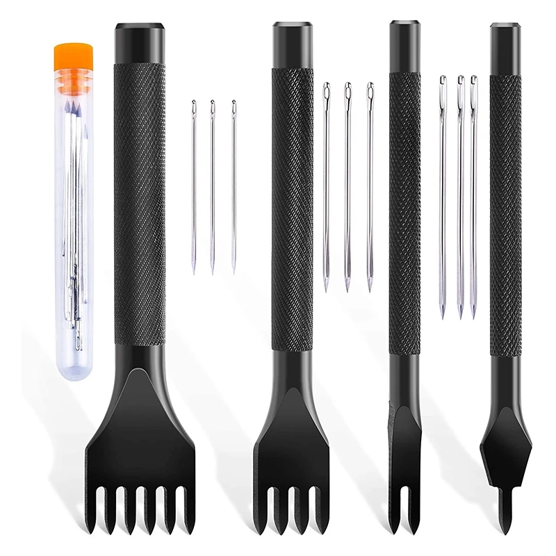 

4Mm Prong Lacing Stitching Punch, 1/2/4/6 Leather Punch Tool Set, 9Pcs Stitching Needles Hand Sewing Needles