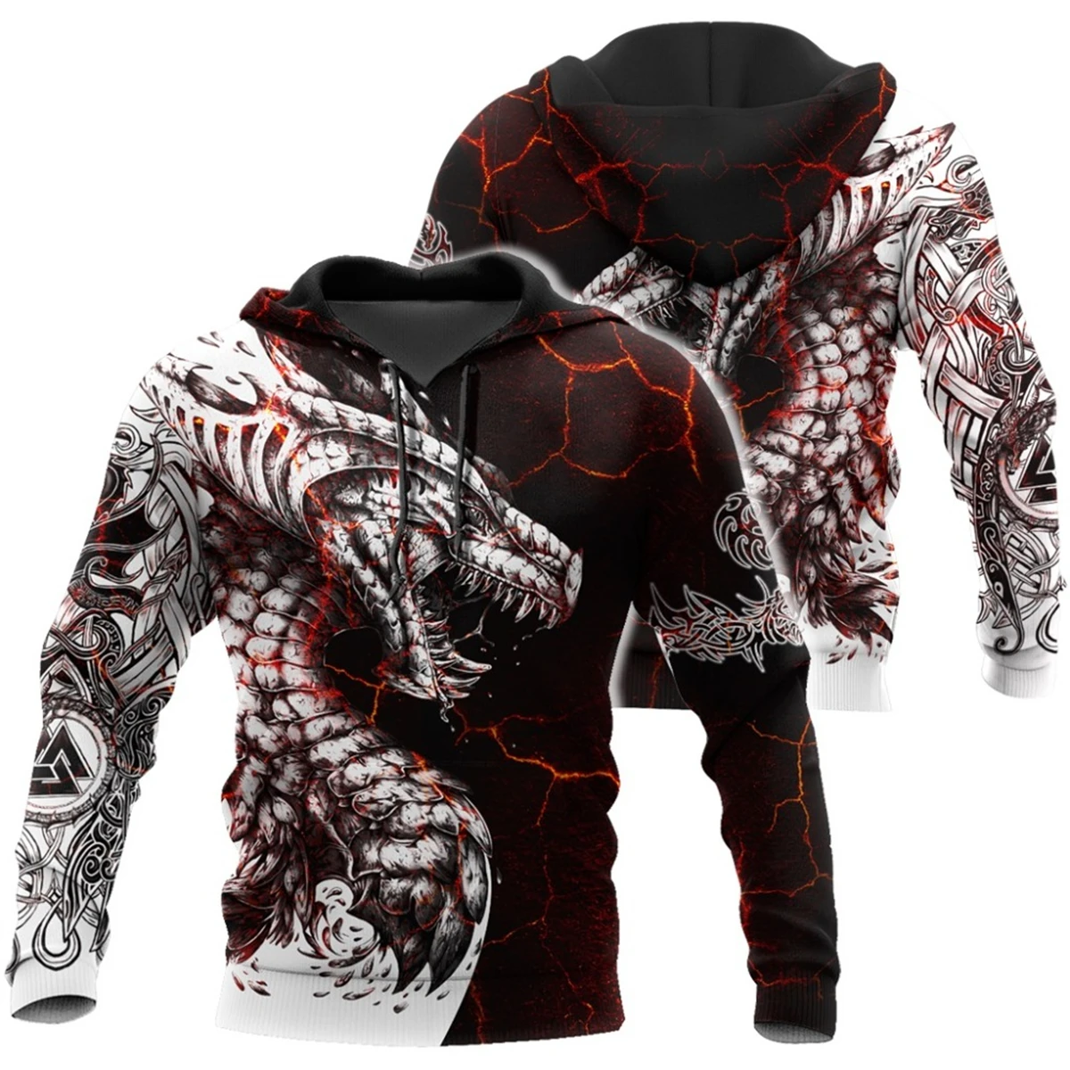

Мужская черно-белая толстовка с капюшоном и 3D-принтом тату дракона, уличное платье унисекс, пуловер на молнии, повседневная куртка, 2023