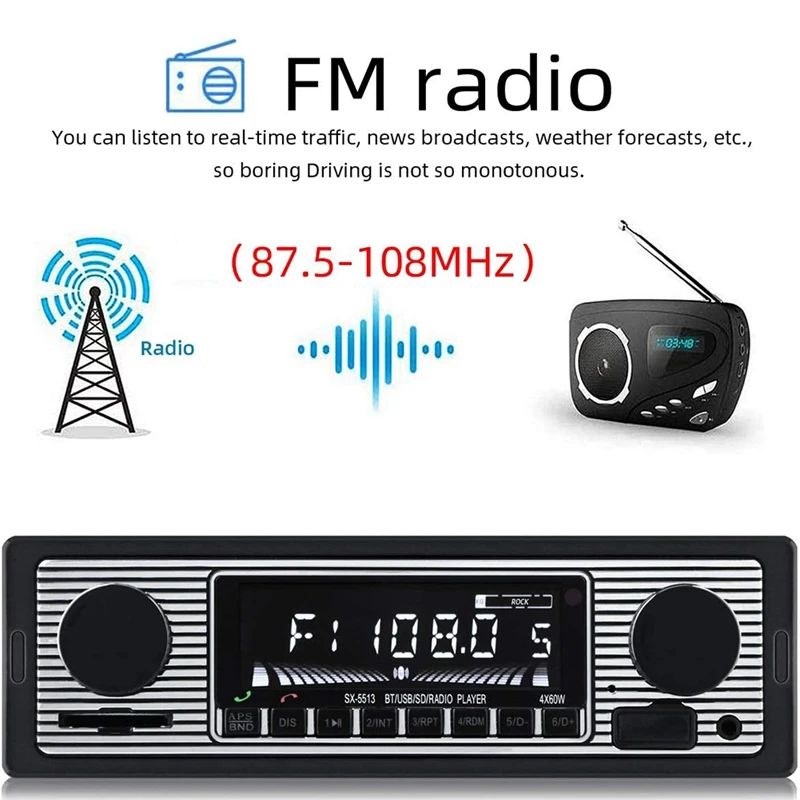 Авто автомобильный радиоприемник Bluetooth винтажный беспроводной MP3 мультимедийный плеер AUX USB FM 12 В классический стерео аудиоплеер автомобильный электрический-AD23 (art.: 3920d46c4b2fd) - 3920d46c4b2fd