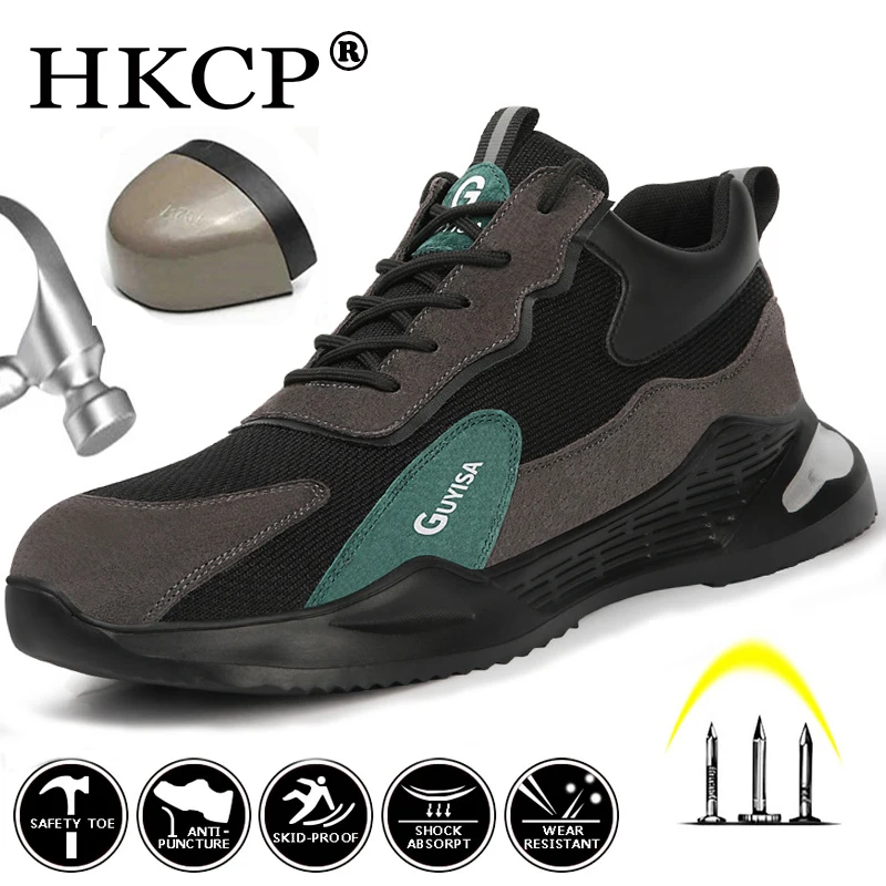 

Plus Size 47 48 Work Safety Shoes For Male Steel Toe Cap Work Shoes Black Gray Green Indestructible Shoes Puncture-Proof Boots