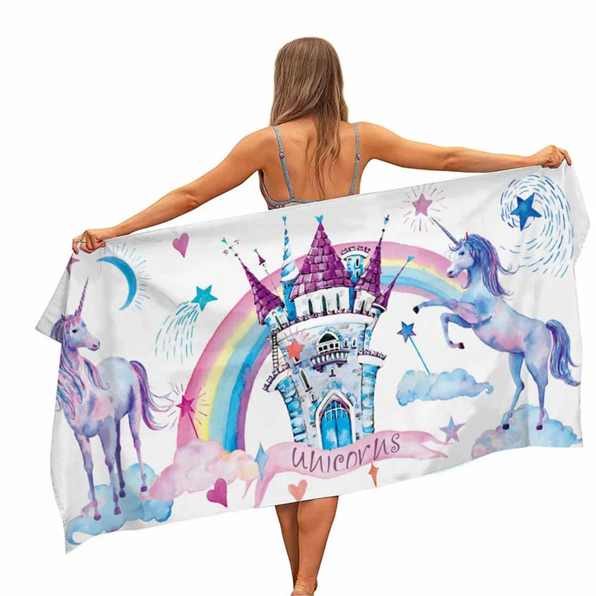 Мультяшный единорог пляжное полотенце из микрофибры для бассейна портативное