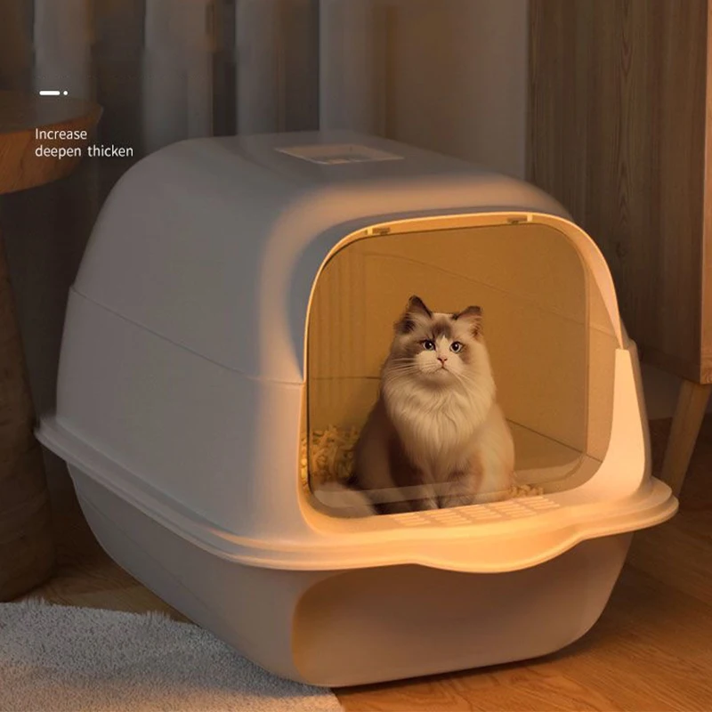 

Cat Large Capacity Fully Enclosed Cat Litter Box Spillproof Deodorant Cat Toilet Two-Way Shovel Closed Sandbox Pet Litter Box