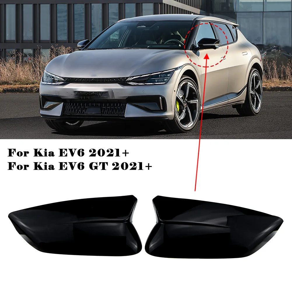 

2Pcs Car Rear View Mirror Housing Gloss Black Reversing Rearview Mirror Housing For Kia EV6 2021+ For Kia EV6 GT 2021+ LHD