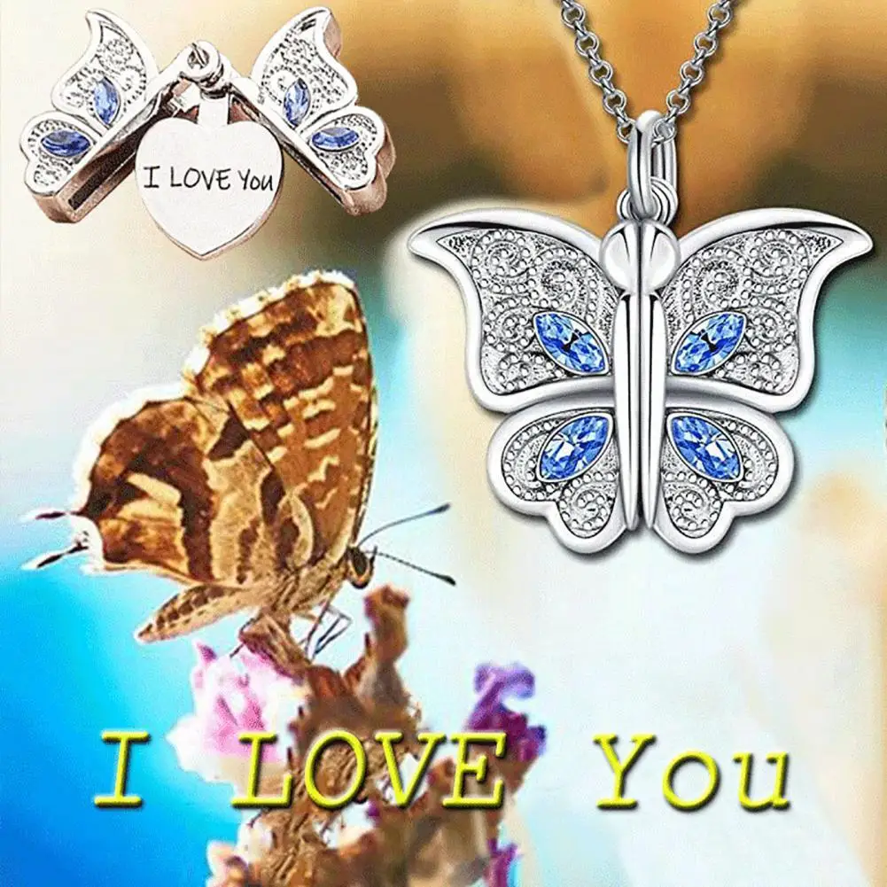 

Women Necklace Butterfly Open Heart Rhinestone Women Pendant for Gift