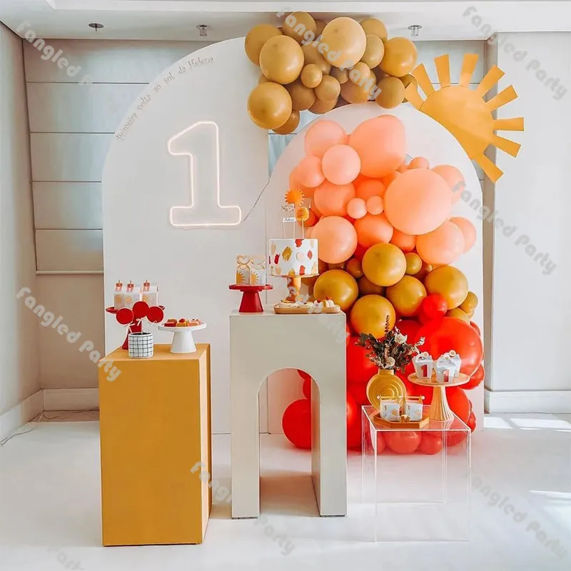

100pcs Mustard Yellow Matte Peach Red Balloon Arch Boho Bridal Shower Birthday Background Gender Reveal Wedding Daisy Backdrop