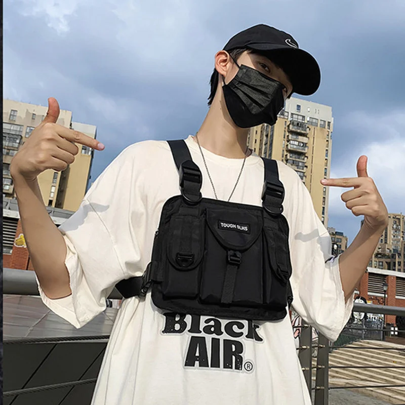 

Hip Hop Tactical Men's Chest Bags Streetwear Vest Bags High Quality Nylon Functional Multifunction Pocket Unisex Chest Rig Bag