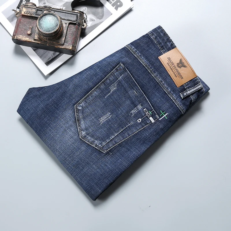 

4 colors new men straight jeans elastic spring summer thin slim business office male clothing denim trousers 28-38