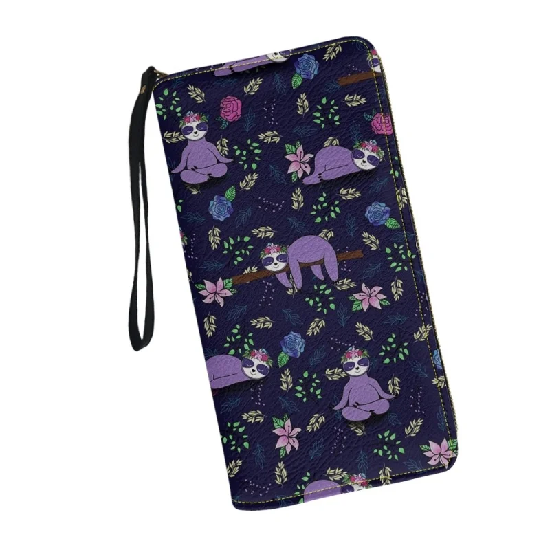 Belidome Womens Wallet Sloth Floral Print Zip Around Long Purse RFID Blocking Card Holder Clutch Large Leather Phone Handbag