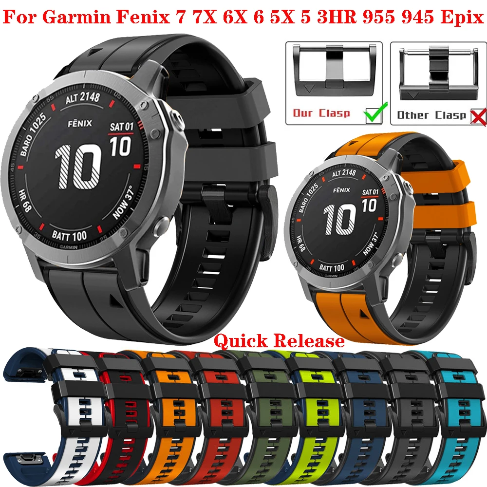 

22 26mm Watchband Strap For Garmin Fenix 6X 6 Pro 7X 7 5X 5 Plus Epix 3 3HR 955 Silicone Bands Smartwatch Quick Release Bracelet