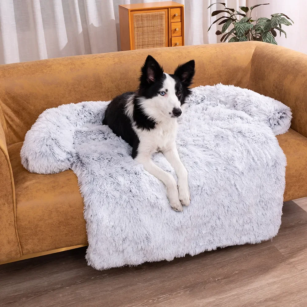 

Washable Long Plush Pet Dog Bed Calming Winter Warm Kennel Cat Sofa Cushion Blanket Sofa Cover Furniture Protector