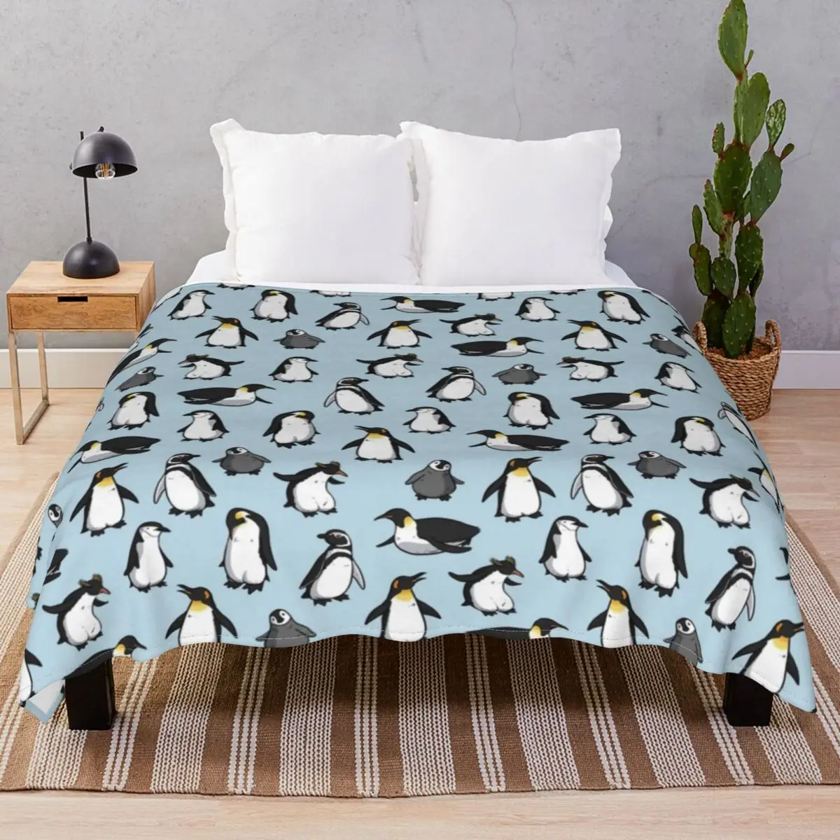 

Cute Penguin Pattern Blankets Flannel Print Soft Throw Blanket for Bedding Home Couch Camp Cinema