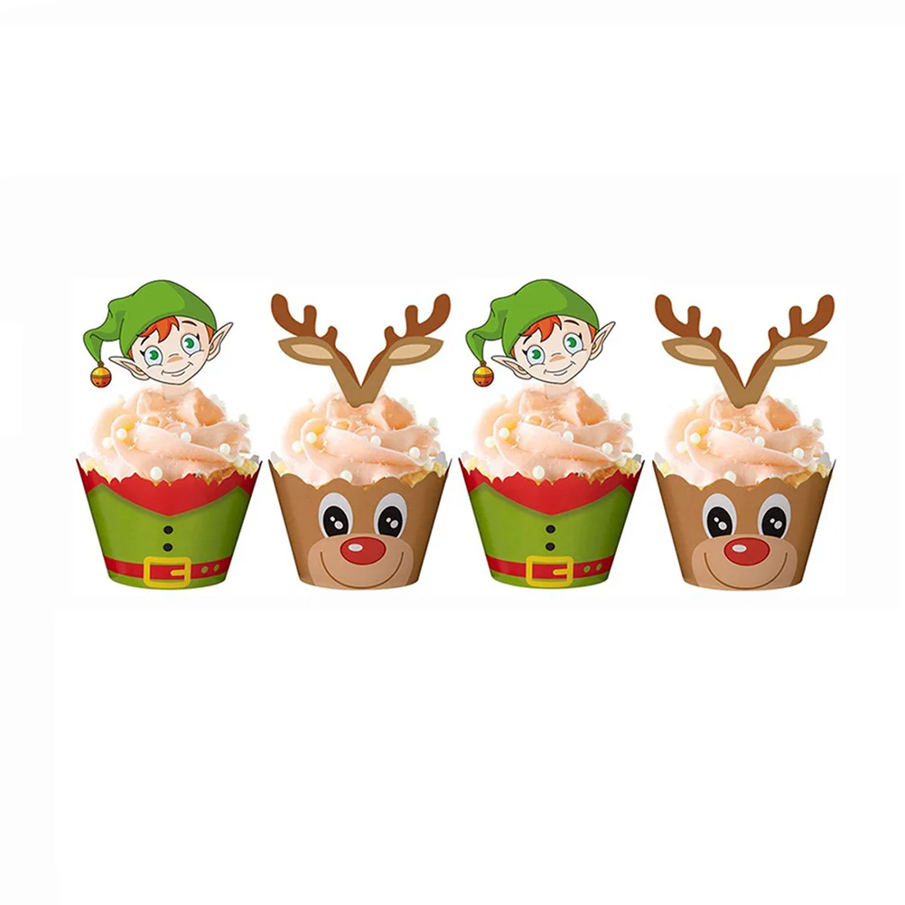 

Christmas Cake Cupcake Toppers Wrappers Decorations Mini Picks Wrapper Paper Liners Topper Party Cups Birthday Supplies