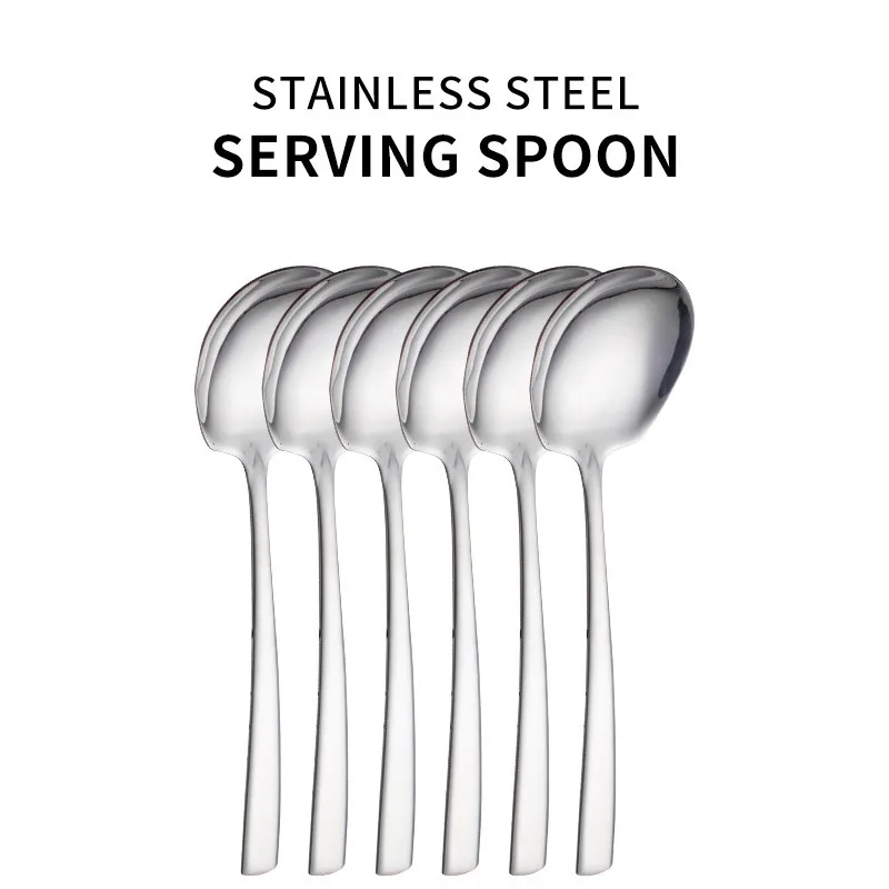 

6pcs Thick Stainless Steel Spoon Party Banquet Buffet Kitchen Household Service Spoon Big Spoon Spoon Set Dropshipping